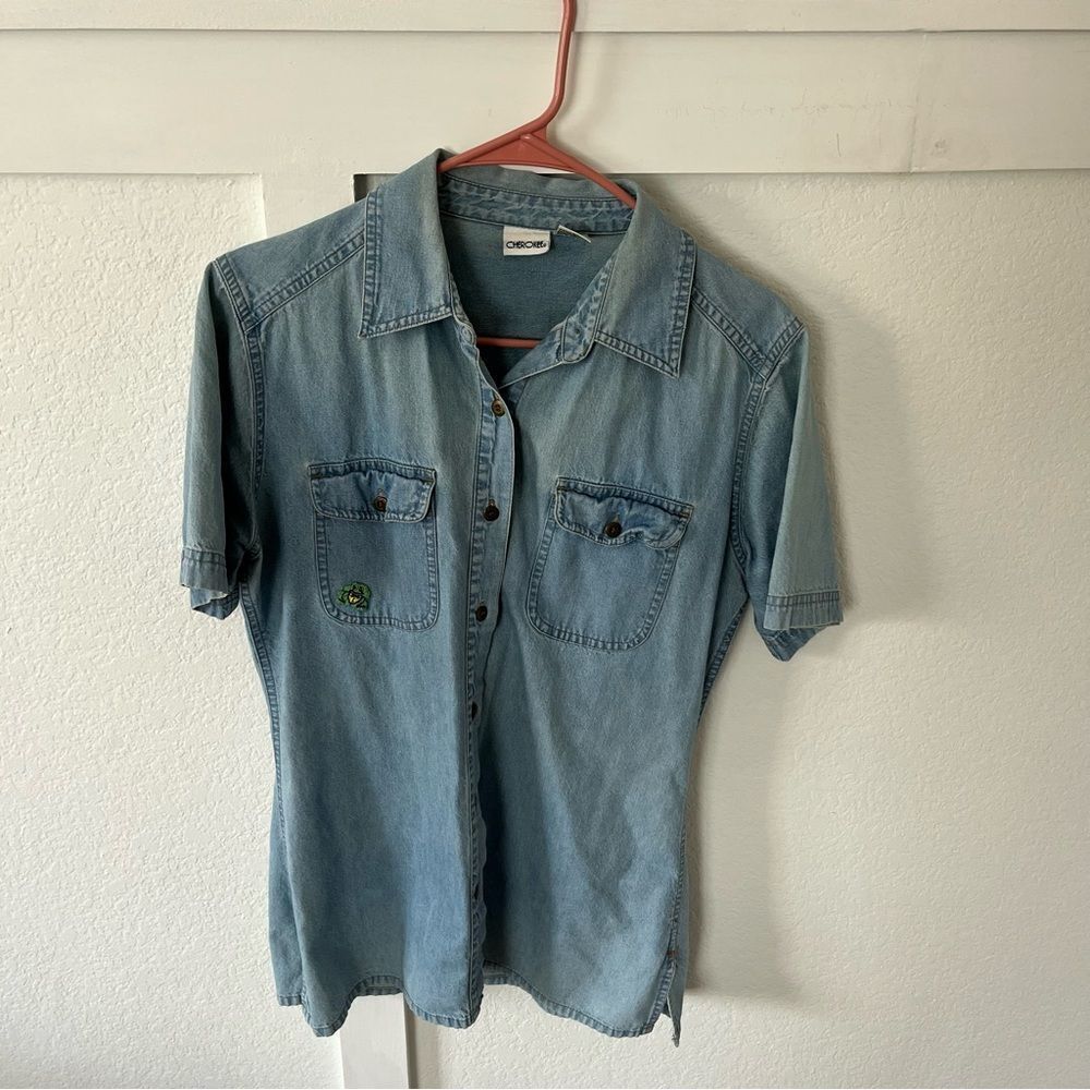 Vintage Cherokee Women's Medium Denim Collared Button-down Shirt.
